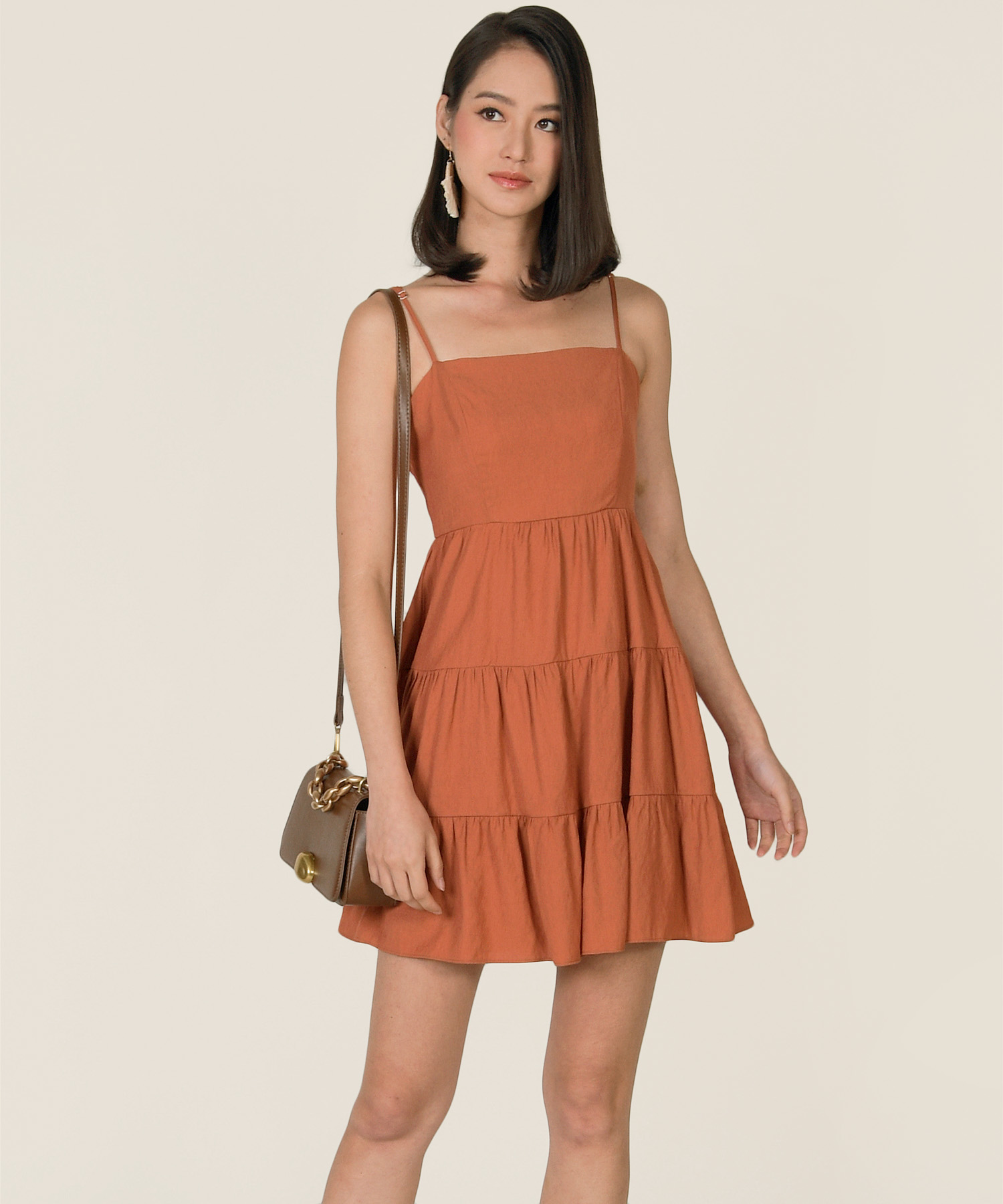 Castella Linen Tiered Dress - Terracotta